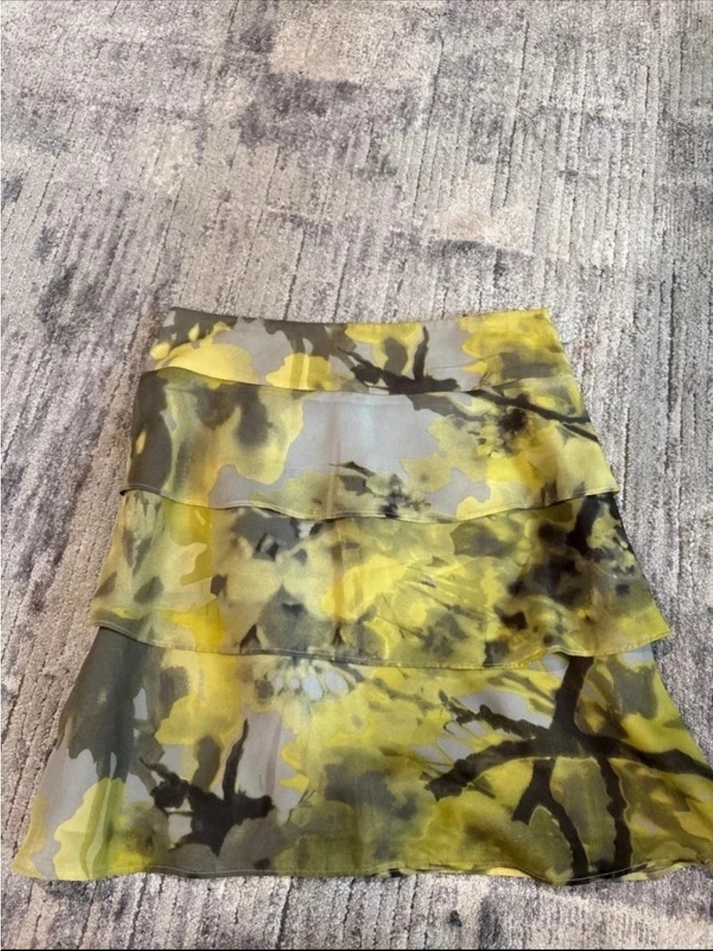 The Limited Yellow and Olive Tiered Mini Skirt